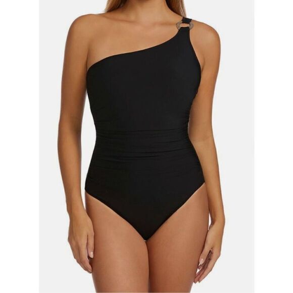 New. Black one shouldered one piece swimsuit. Size 10. Retails $164 - Picture 6 of 8